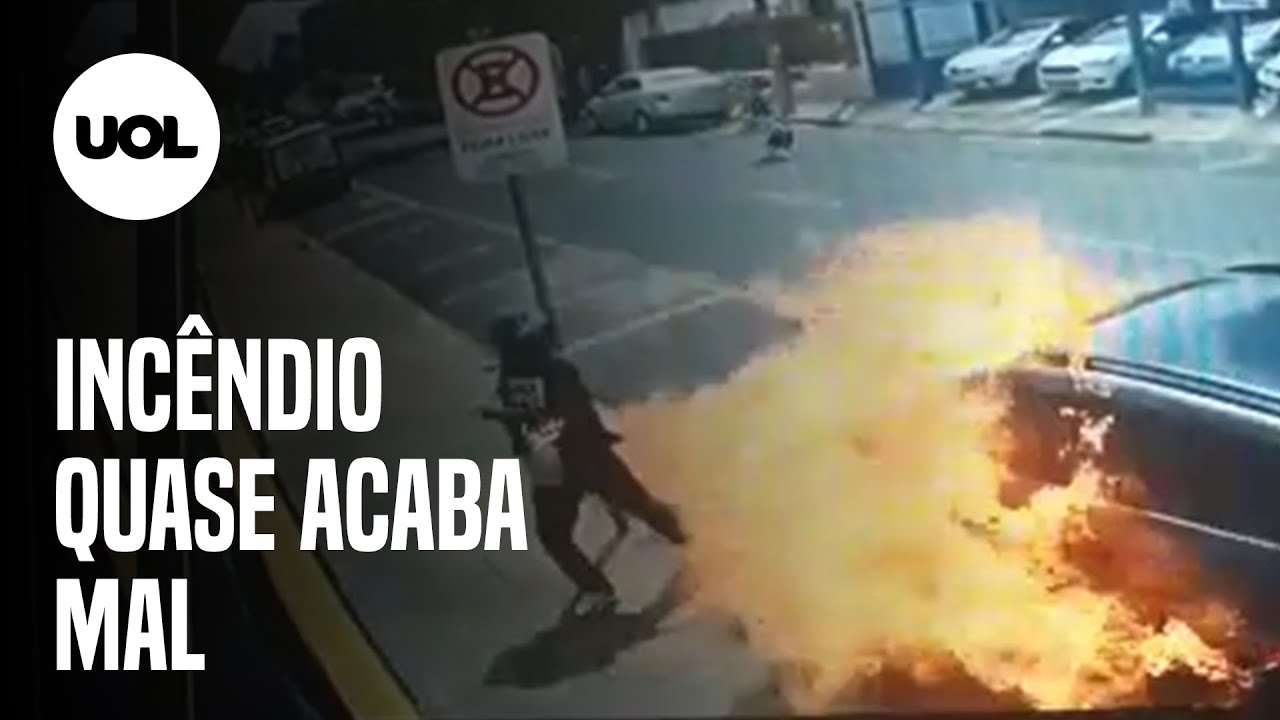 Homem é flagrado incendiando carro e quase é queimado pelas chamas